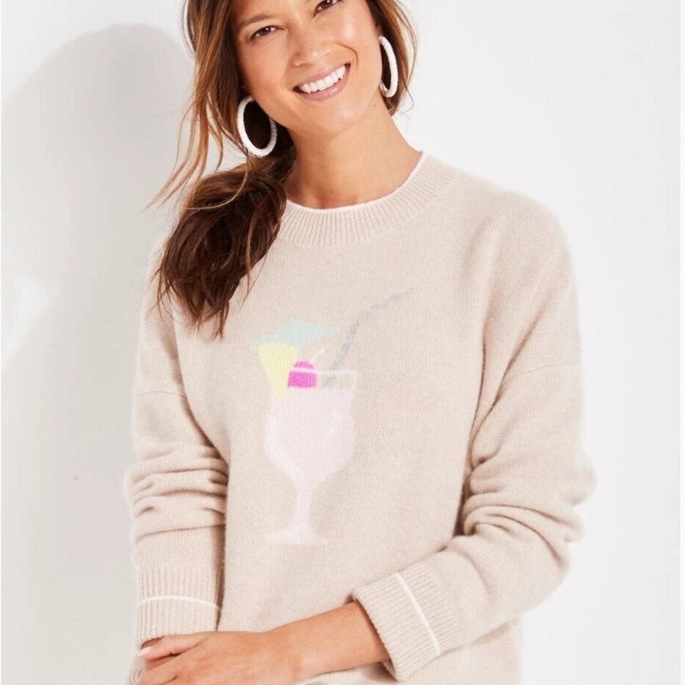 Vineyard Vines Oversized Tropical Cocktail Intarsia Knit Sweater size Large